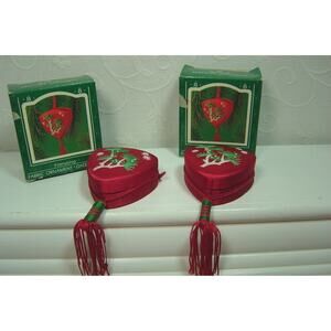 2 HALLMARK FRIENDSHIP FABRIC ORNAMENTS WITH TINY CARDS INSIDE-1985